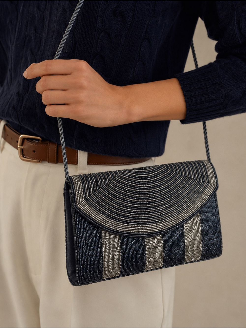 D.C. Kaiho Vintage Beaded Evening Bag Silver Gunmetal Crossbody Clutch Art Deco